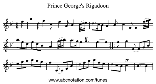 Prince George's Rigadoon - staff notation