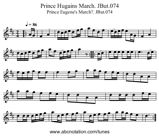 Prince Hugains March. JBut.074 - staff notation