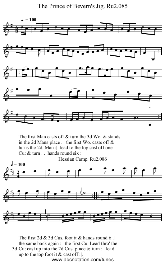 Prince of Bevern's Jig. Ru2.085, The - staff notation