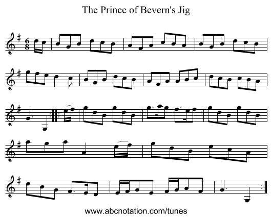 Prince of Bevern's Jig, The - staff notation