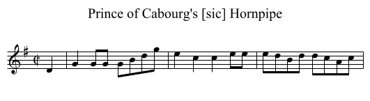 Prince of Cabourg's [sic] Hornpipe - staff notation