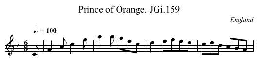 Prince of Orange. JGi.159 - staff notation
