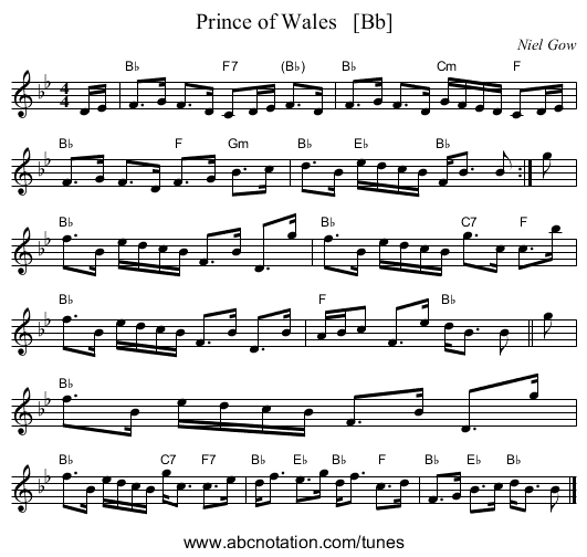 Prince of Wales   [Bb] - staff notation