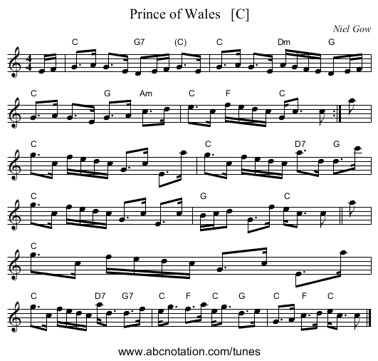 Prince of Wales   [C] - staff notation