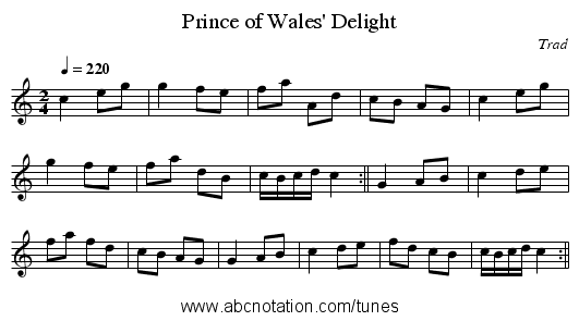 Prince of Wales' Delight - staff notation