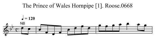 Prince of Wales Hornpipe [1]. Roose.0668, The - staff notation