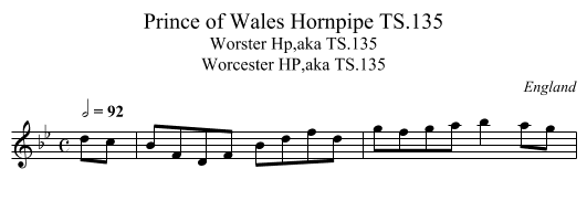 Prince of Wales Hornpipe TS.135 - staff notation
