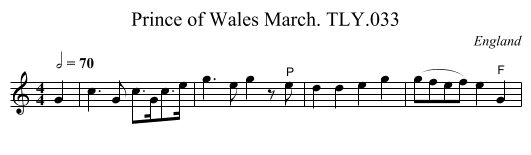 Prince of Wales March. TLY.033 - staff notation