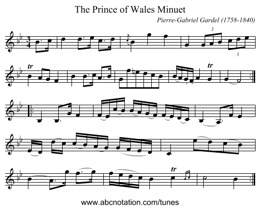 Prince of Wales Minuet, The - staff notation