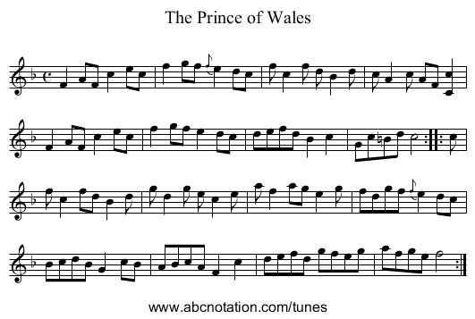 Prince of Wales, The - staff notation