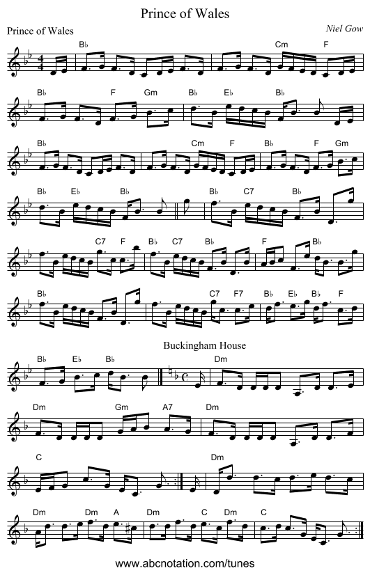 Prince of Wales - staff notation