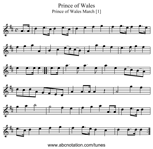 Prince of Wales - staff notation