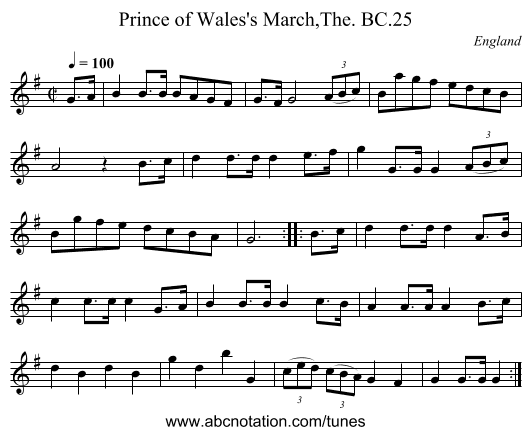 Prince of Wales's March,The. BC.25 - staff notation