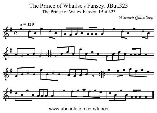 Prince of Whailse's Fansey. JBut.323, The - staff notation