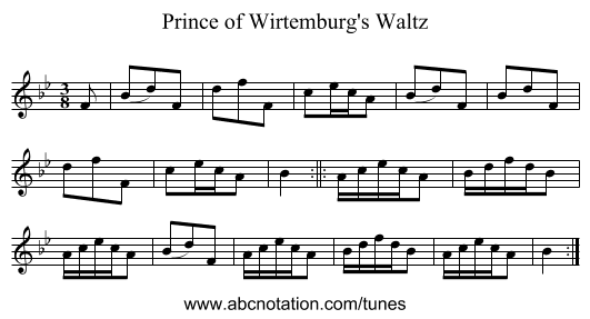 Prince of Wirtemburg's Waltz - staff notation