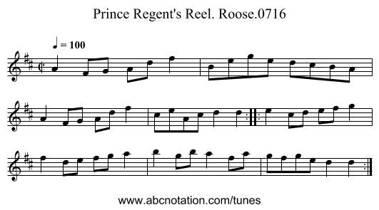 Prince Regent's Reel. Roose.0716 - staff notation