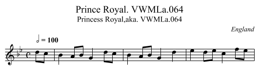 Prince Royal. VWMLa.064 - staff notation