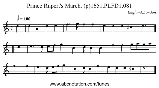 Prince Rupert's March. (p)1651.PLFD1.081 - staff notation
