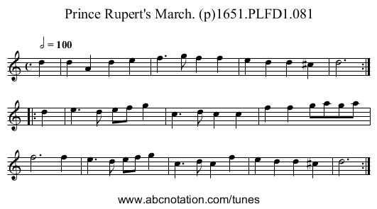 Prince Rupert's March. (p)1651.PLFD1.081 - staff notation