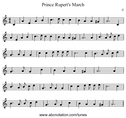 Prince Rupert's March - staff notation