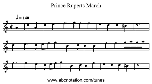 Prince Ruperts March - staff notation