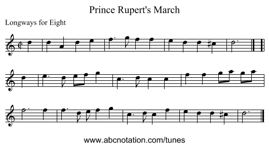 Prince Rupert's March - staff notation