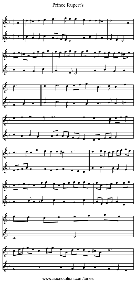 Prince Rupert's - staff notation