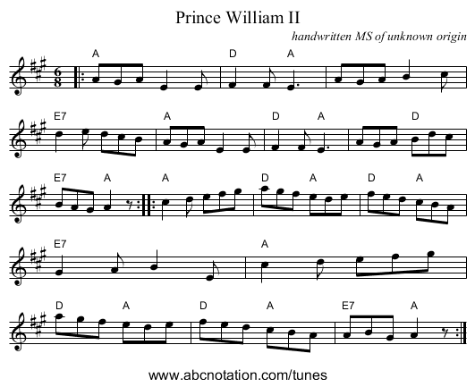 Prince William II - staff notation
