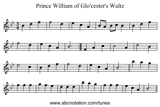 Prince William of Glo'cester's Waltz - staff notation