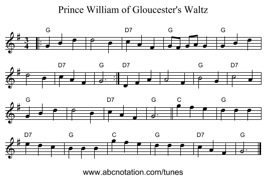 Prince William of Gloucester's Waltz - staff notation