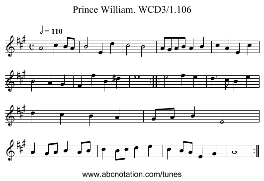 Prince William. WCD3/1.106 - staff notation