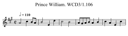 Prince William. WCD3/1.106 - staff notation