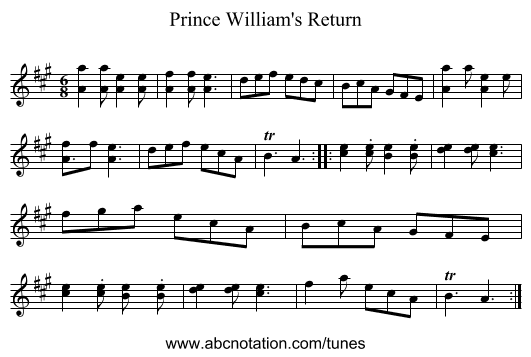 Prince William's Return - staff notation