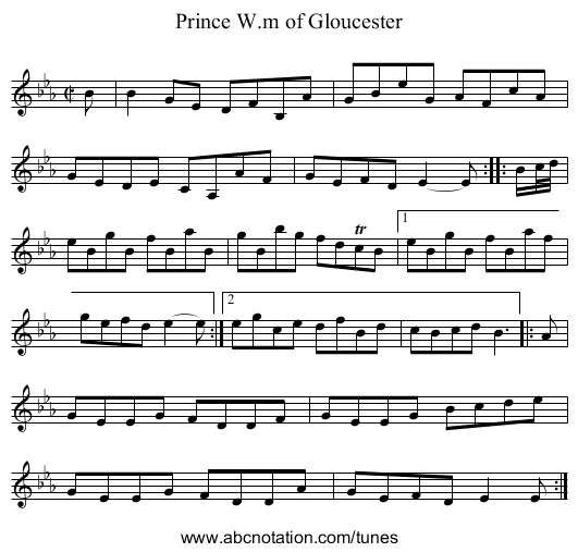 Prince W.m of Gloucester - staff notation