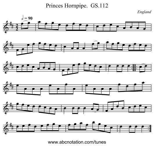 Princes Hornpipe.  GS.112 - staff notation
