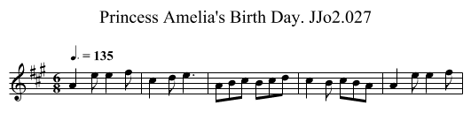 Princess Amelia's Birth Day. JJo2.027 - staff notation