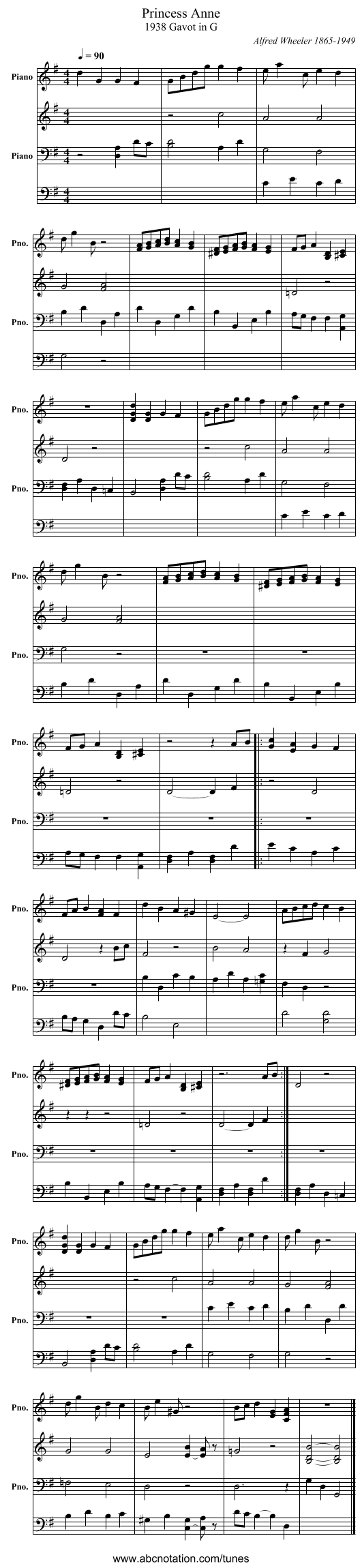 Princess Anne - staff notation