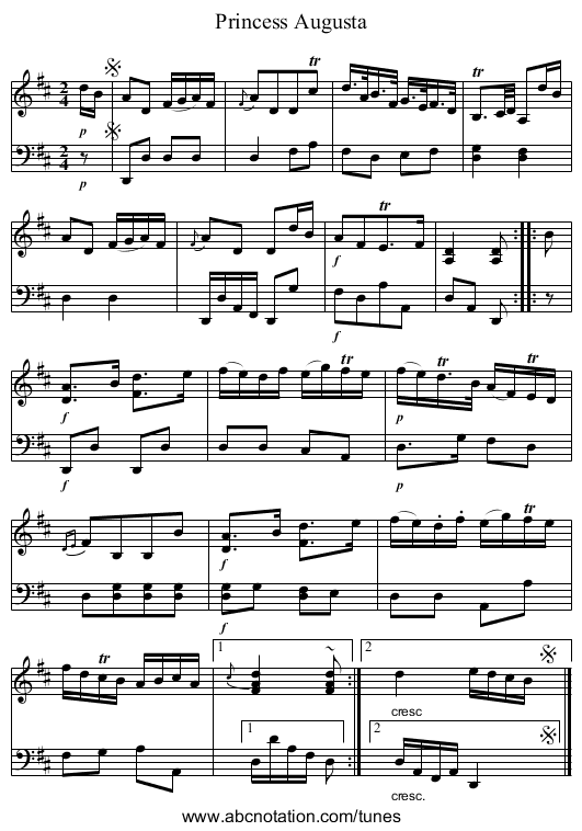 Princess Augusta - staff notation