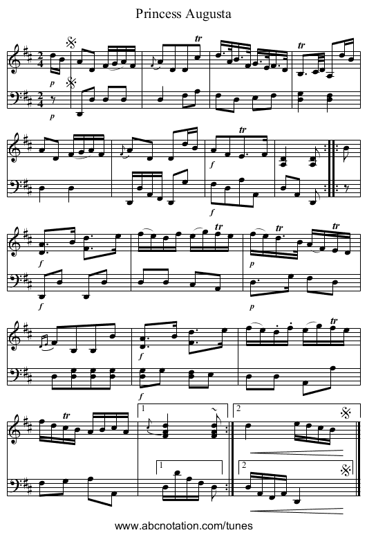 Princess Augusta - staff notation