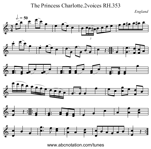 Princess Charlotte.2voices RH.353, The - staff notation