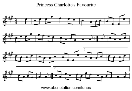 Princess Charlotte's Favourite - staff notation