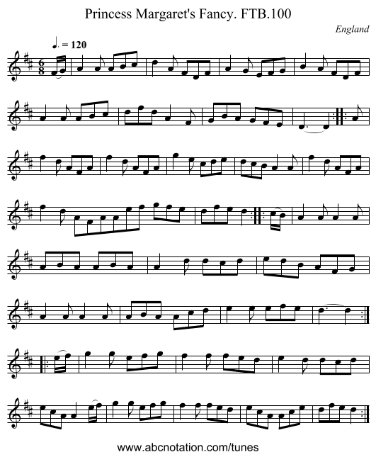 Princess Margaret's Fancy. FTB.100 - staff notation