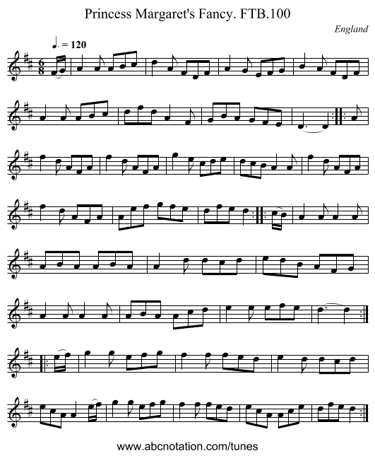 Princess Margaret's Fancy. FTB.100 - staff notation