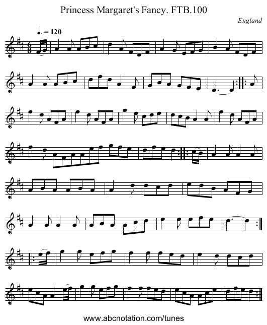 Princess Margaret's Fancy. FTB.100 - staff notation