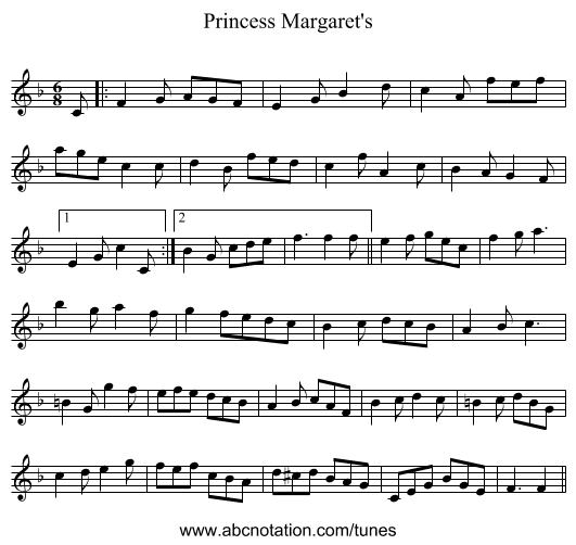 Princess Margaret's - staff notation