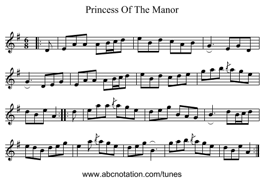 Princess Of The Manor - staff notation