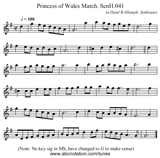 Princess of Wales March. SenH.041 - staff notation