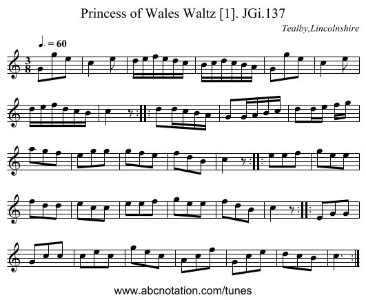 Princess of Wales Waltz [1]. JGi.137 - staff notation