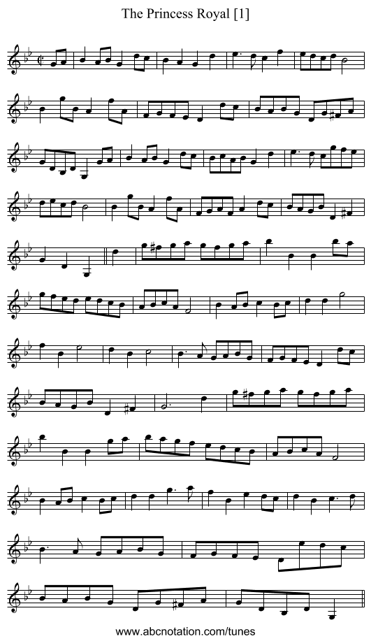 Princess Royal [1], The - staff notation