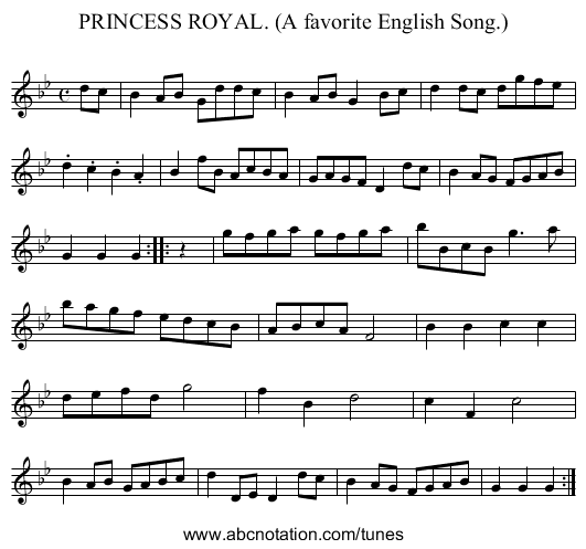 PRINCESS ROYAL. (A favorite English Song.) - staff notation